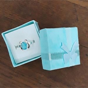 .925 Sterling Silver & CZ Aquamarine Butterfly Ring ~ 7
